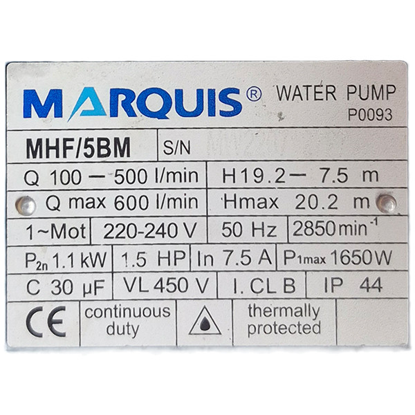 پمپ آب 1.5 اسب بخار مارکوئیس مدل MHF/5BM - 2